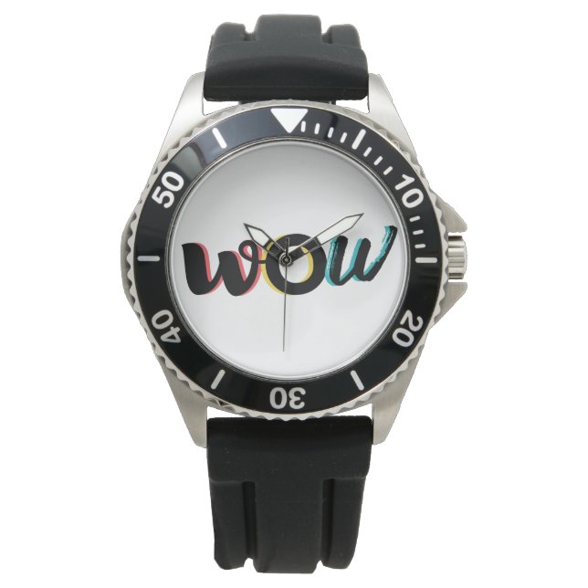 Modern, fun, colourful typography design of Wow Watch (Front)
