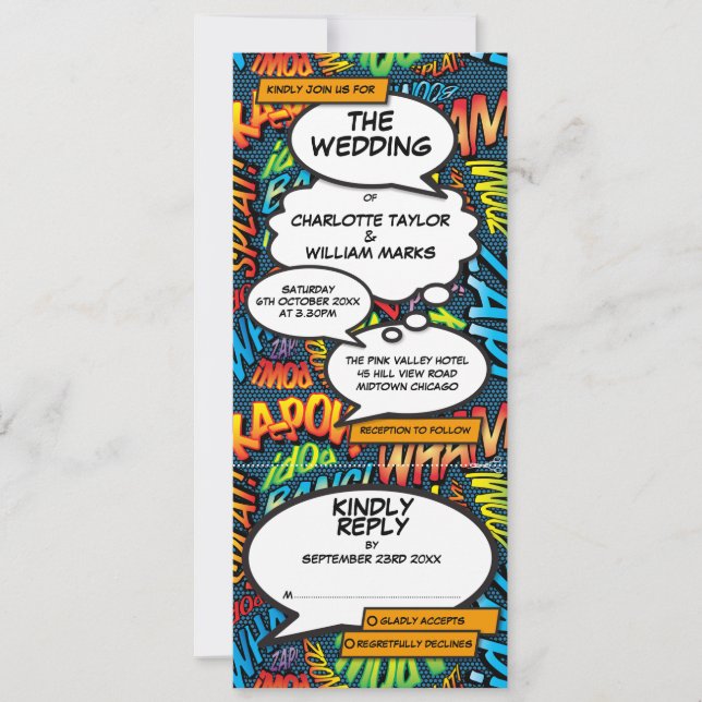 Modern Fun Comic Book All In One Wedding Invitation (Front)