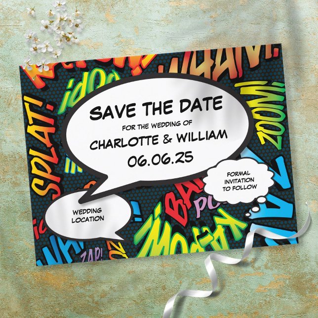 Modern Fun Comic Book Save the Date Announcement Postcard (Creator Uploaded)