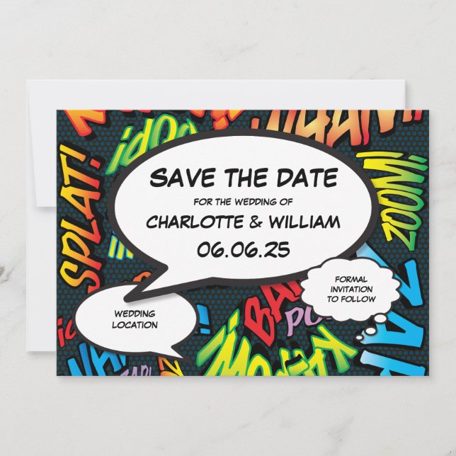 Modern Fun Comic Book Wedding Save The Date (Front)