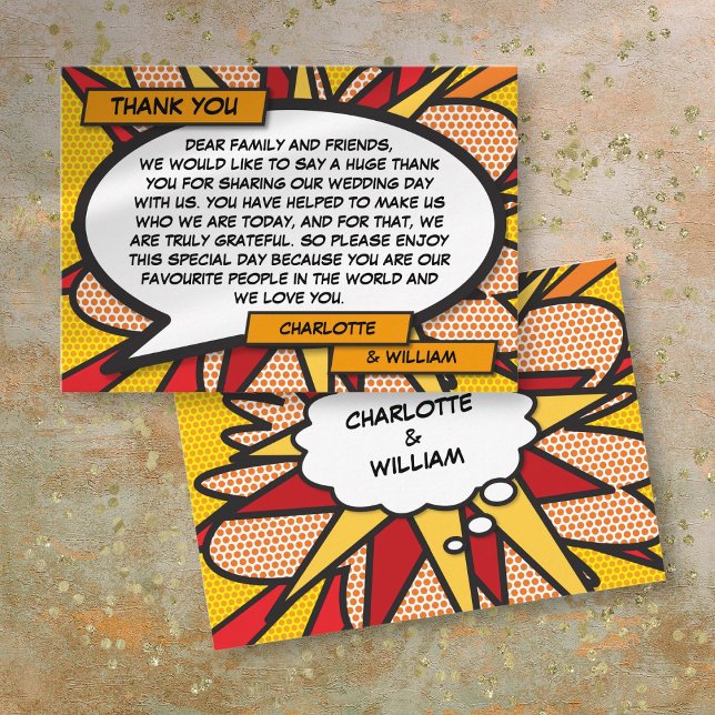 Modern Fun Comic Book Wedding Thank You Place Card (Modern Fun Comic Book Wedding Thank You Place Card)