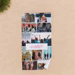 Modern fun cool 11 photo collage grid her monogram beach towel<br><div class="desc">Modern fun cool 11 photo collage grid her monogram in light pink,  add all her photos.</div>