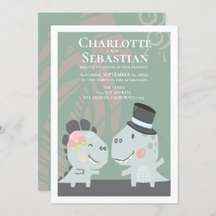 Modern Fun Dinosaur Bride Groom Wedding Invitation