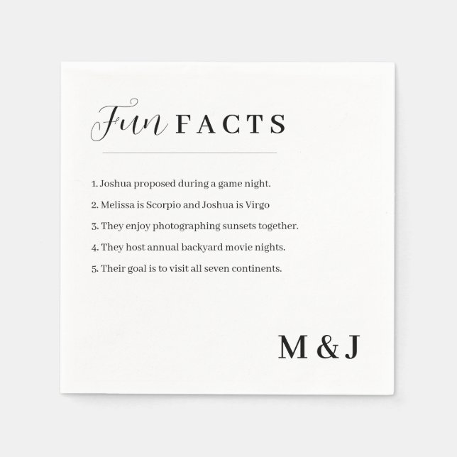 Modern Fun Fact Wedding Napkin (Front)