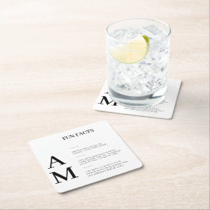 Modern Fun Facts Bold Black  Initials Wedding   Square Paper Coaster