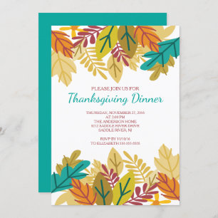 Modern Fun Fall Leaves Thanksgiving Dinner Invitation