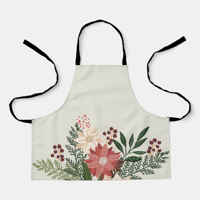 Modern Fun Festive Christmas Poinsettia Holiday  Apron (Front)