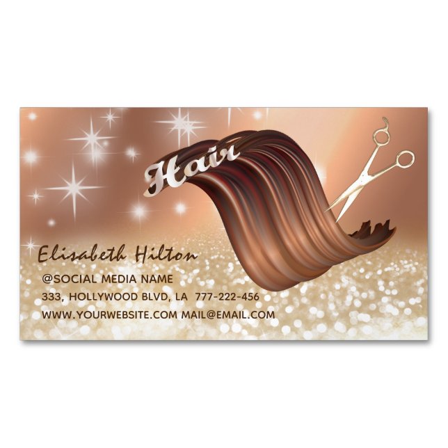 Modern fun funky colourful sparkling HAIR logo Magnetic Business Card (Front)