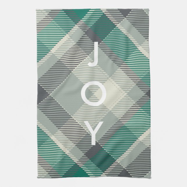 Modern Fun Gingham Plaid Merry Christmas Holiday Tea Towel (Vertical)