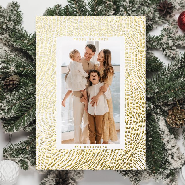 Modern Fun Gold White Happy Christmas Border Photo Foil Holiday Card (Creator Uploaded)