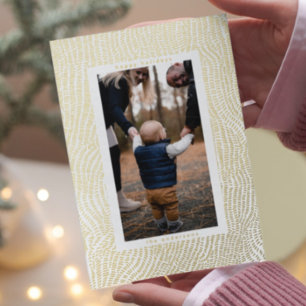 Modern Fun Gold White Happy Christmas Border Photo Foil Holiday Card