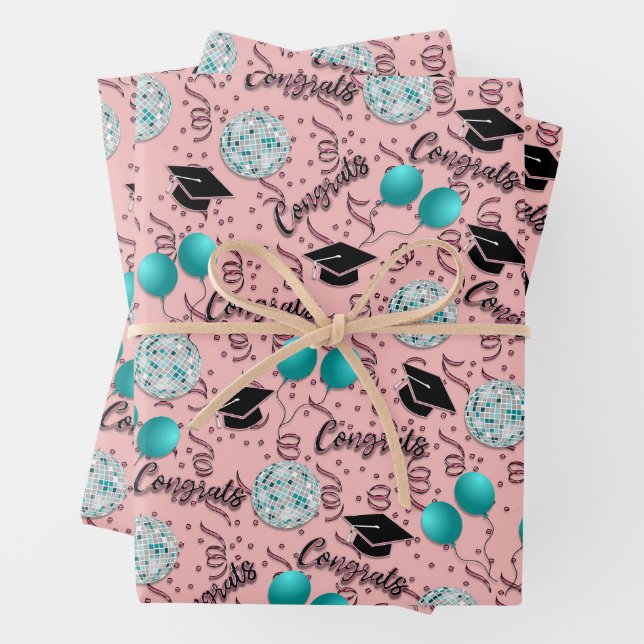 Modern Fun Graduation Congrats Cute Blush Pink  Wrapping Paper Sheet (In situ)