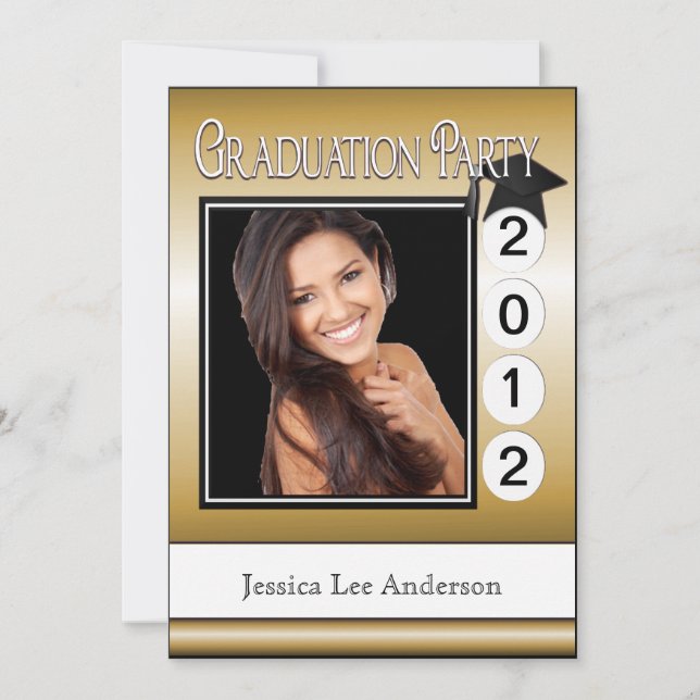 Modern Fun Graduation Party Custom Photo Gold Invitation (Front)