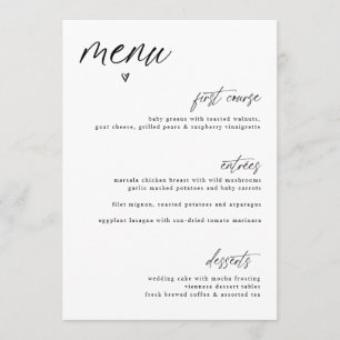Modern Fun Handwriting Heart Simple Wedding Menu