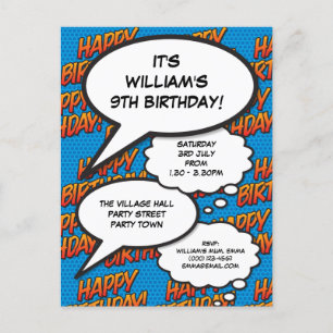Modern Fun Happy Birthday Party Blue Photo Invitation Postcard