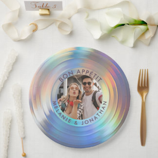 Modern Fun Holographic Bon Appetit Custom Wedding Paper Plate