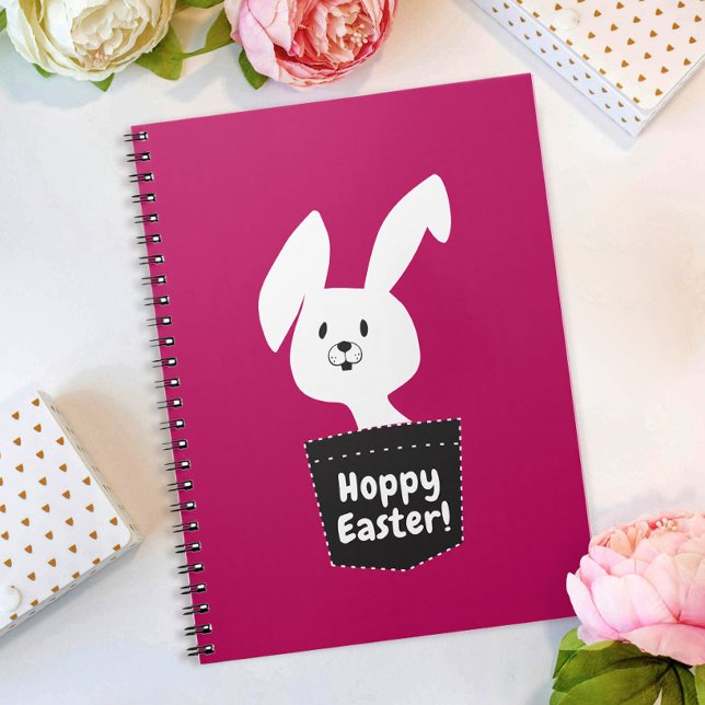 Modern Fun Hoppy Easter Red White Bunny Cartoon Notebook (Creator Uploaded)