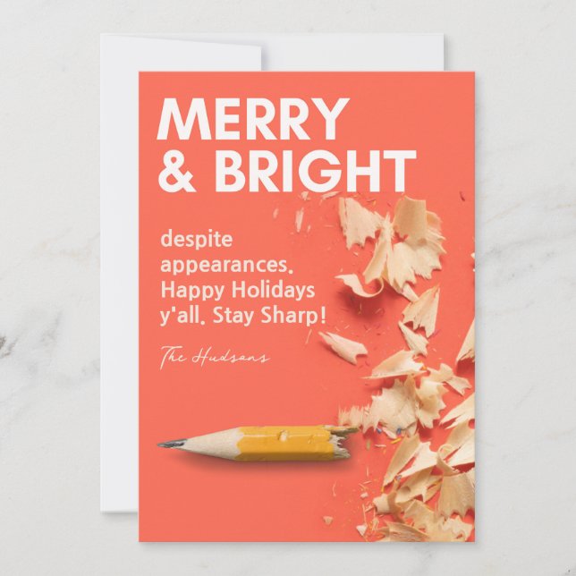 Modern Fun Merry & Bright Pencil Sharp Holiday Card (Front)