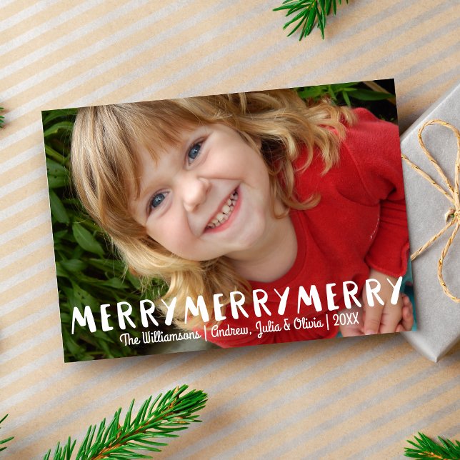 Modern Fun Merry Merry Christmas Custom Photo Holiday Card (Creator Uploaded)