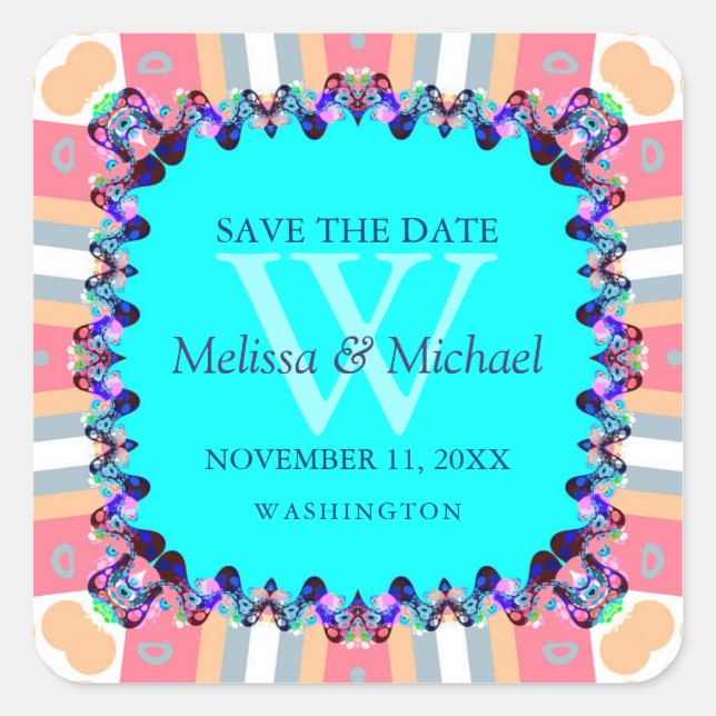 Modern Fun Monogram Save the Date Sticker (Front)
