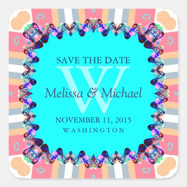 Modern Fun Monogram Save the Date Sticker (Front)