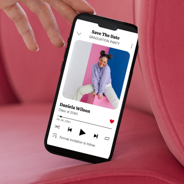 Modern Fun Music Player Photo Graduation Save The Date (Modern Fun Music Player Photo Graduation Save The Date)