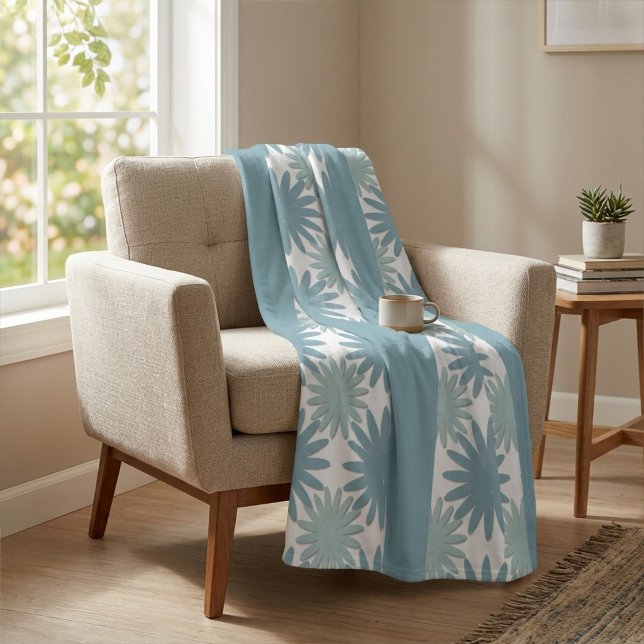 Modern, Fun Pastel Jay Blue and Grey Daisy Floral Fleece Blanket (Creator Uploaded)