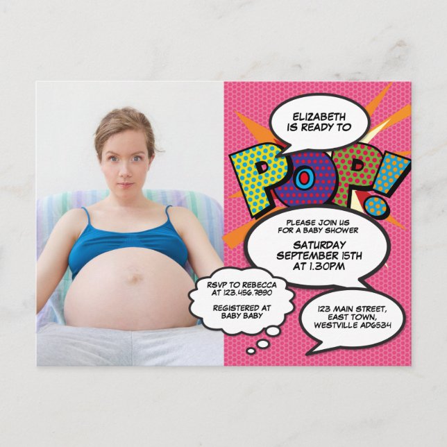Modern Fun Photo Baby Shower Pink Invitation Postcard (Front)