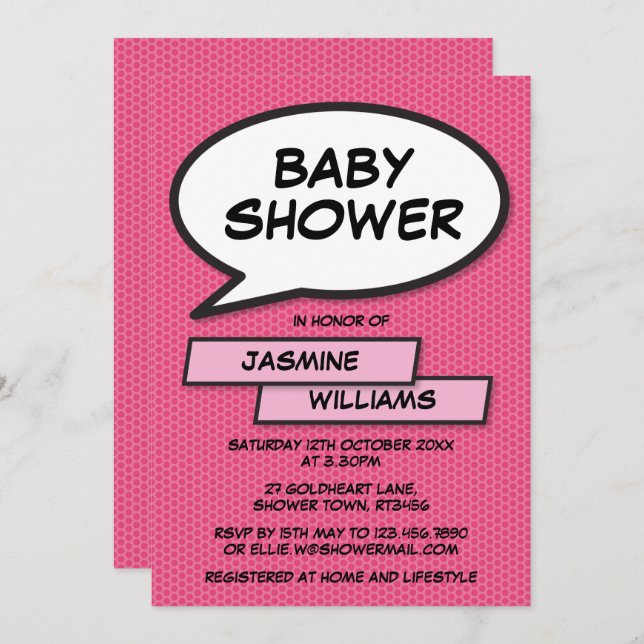 Modern Fun Pink Girl Baby Shower Sprinkle Invitation (Front/Back)
