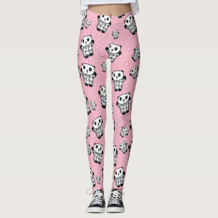 Modern Fun Pink Panda Bear Polka Dot Leggings