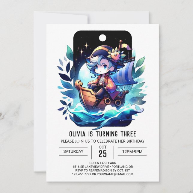 Modern Fun Pirate Birthday Invitation (Front)