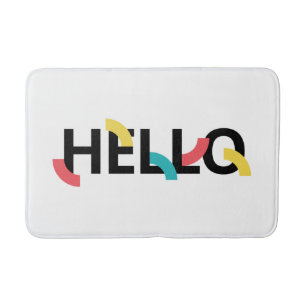 Modern, fun, playful, colourful design of Hello Bath Mat