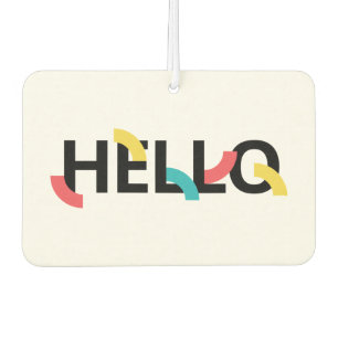 Modern, fun, playful, colourful design of Hello Car Air Freshener