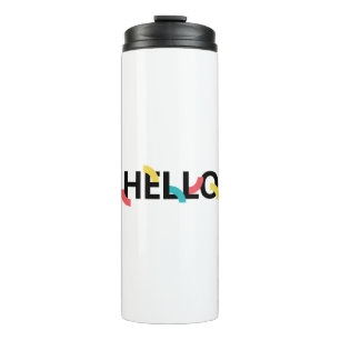 Modern, fun, playful, colourful design of Hello Thermal Tumbler