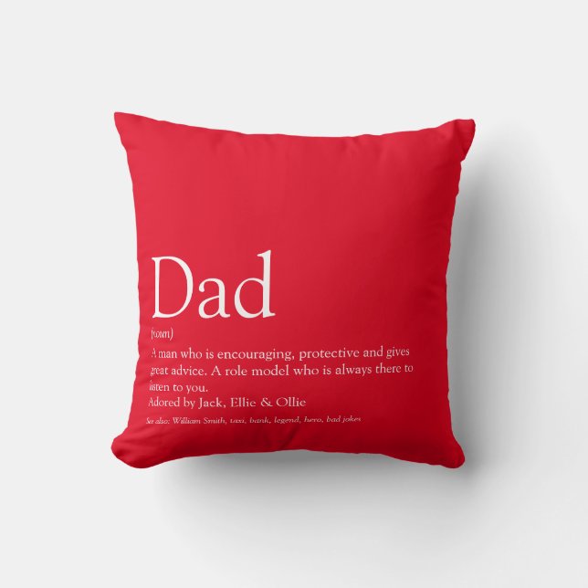 Modern Fun Red Dad Daddy Father Definition Cushion (Front)