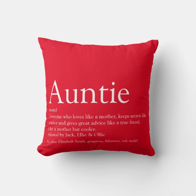 Modern Fun Red Favourite Aunt Auntie Definition Cushion (Front)