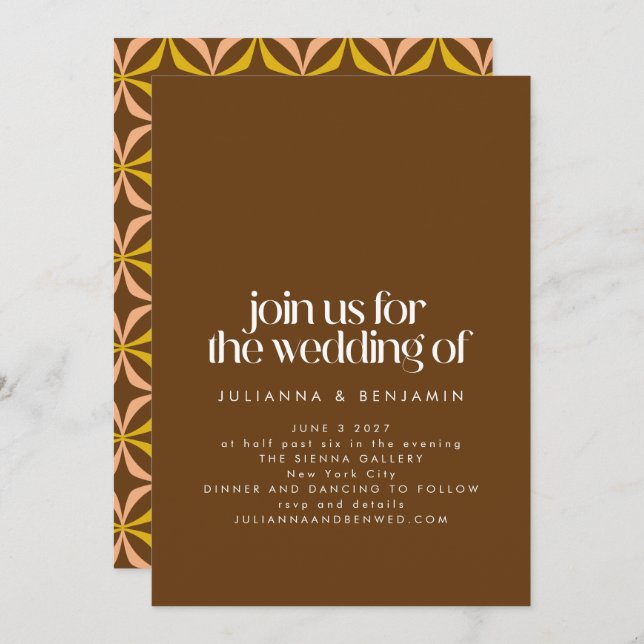 Modern Fun Retro Aesthetic Trendy Brown Wedding Invitation (Front/Back)