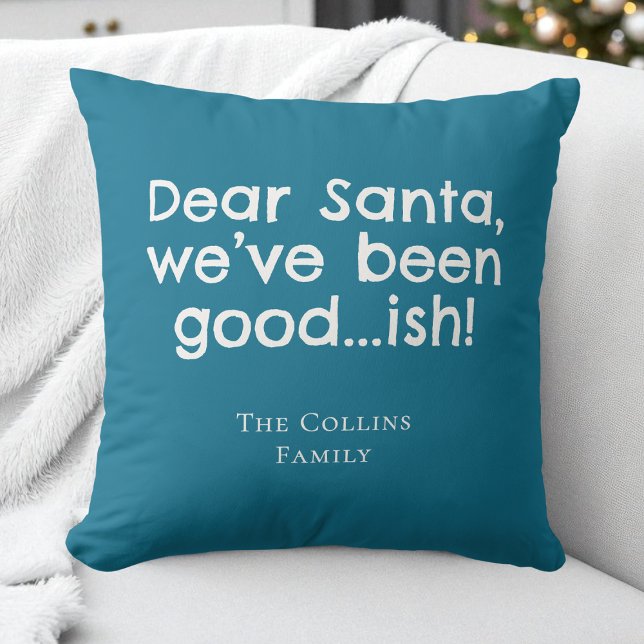 Modern Fun Santa Teal Personalised Humour Christma Cushion (Modern Fun Santa Teal Personalized Humor Christmas Throw Pillow)