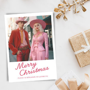 Modern Fun Script Photo White Christmas Holiday Card
