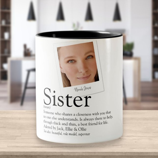 Modern Fun Sister Definition Photo Two-Tone Coffee Mug (Creator Uploaded)