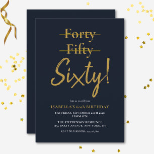 Modern Fun Sixty Navy Blue Gold 60th Birthday Invitation