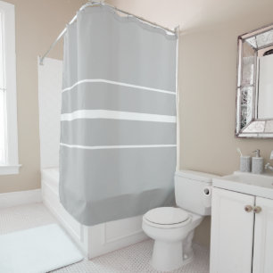 Modern Fun Sporty Light Grey White Racing Stripes Shower Curtain