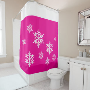 Modern Fun Stylish White Snowflakes On Bright Pink Shower Curtain