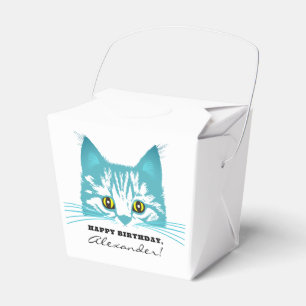 Modern Fun Teal Cat Stencil Humourous Bold Typo Favour Box