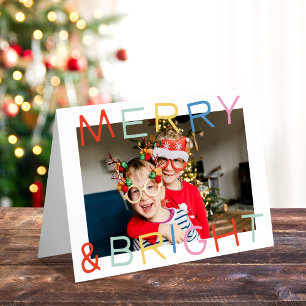 Modern Fun Type Christmas Merry & Bright One Photo Card