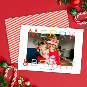 Modern Fun Type Christmas Merry & Bright One Photo Holiday Card