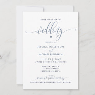 Modern Fun Wedding Typography Dusty Blue Invitation