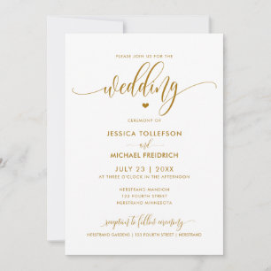 Modern Fun Wedding Typography Gold Invitation