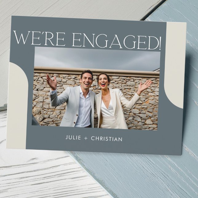 Modern fun We're engaged! engagement invitation Postcard (Creator Uploaded)