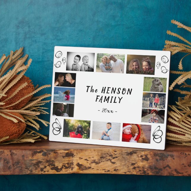 Modern Fun Yearly Family Keepsake 12 Photo Collage Plaque (Side)